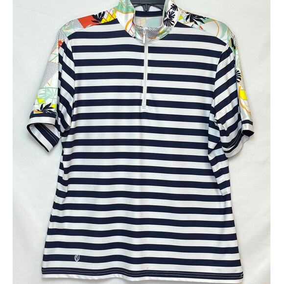 GGBlue Women's L Blue White Striped 1/4 Zip Short Sleeve Golf Athletic Shirt - Picture 1 of 8